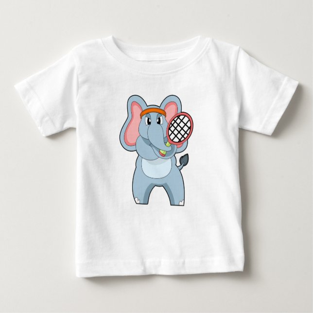 Camiseta Para Bebê Elefante em Tênis com raquete Tênis (Frente)