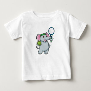 Camiseta Para Bebê Elefante em Tênis com raquete Tênis