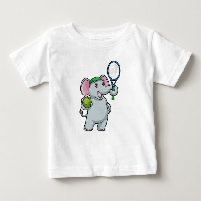 Camiseta Para Bebê Elefante em Tênis com raquete Tênis (Frente)