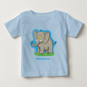 Camiseta Para Bebê Elefante engraçado bonito com pássaro na caricat