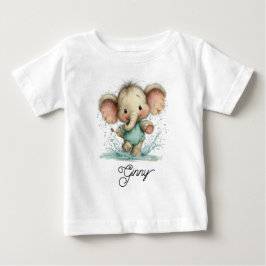 Camiseta Para Bebê Elefante Fofo Brincando na Poça