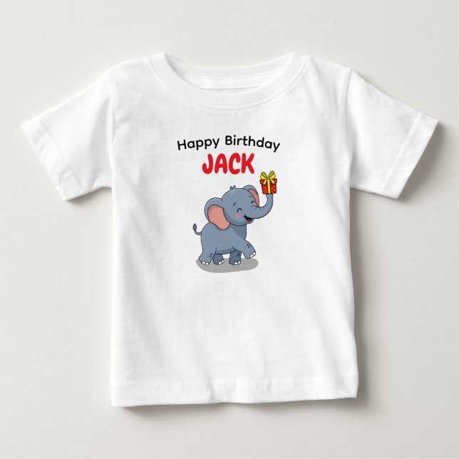 Camiseta Para Bebê Elefante Fofo Carregando Presente (Frente)