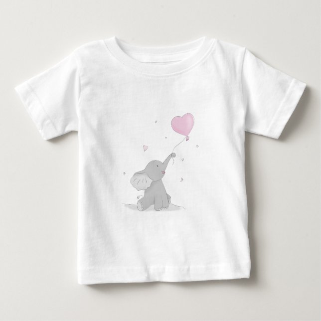 Camiseta Para Bebê Elefante Fofo com Balão (Frente)