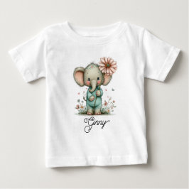 Camiseta Para Bebê Elefante Fofo com Flor Silvestre