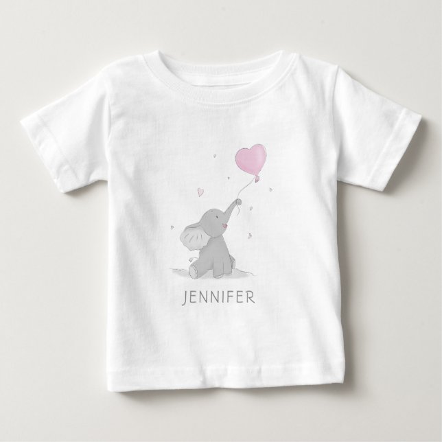 Camiseta Para Bebê Elefante Fofo com Nome de Balão (Frente)