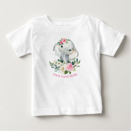 Camiseta Para Bebê Elefante Fofo e Flores Rosa Bege para 1º aniversár