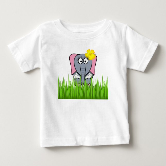 Camiseta Para Bebê Elefante Girly Na Grama (Frente)