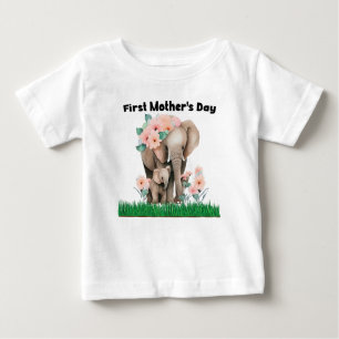 Camiseta Para Bebê Elefante giro do primeiro Dia de as mães