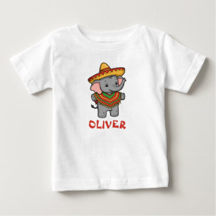 Camiseta Para Bebê Elefante Jovial em Sombrero e Poncho Festivos