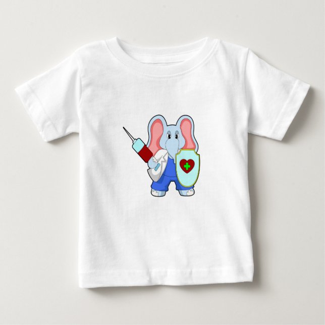 Camiseta Para Bebê Elefante na Vacinação com Seringa (Frente)