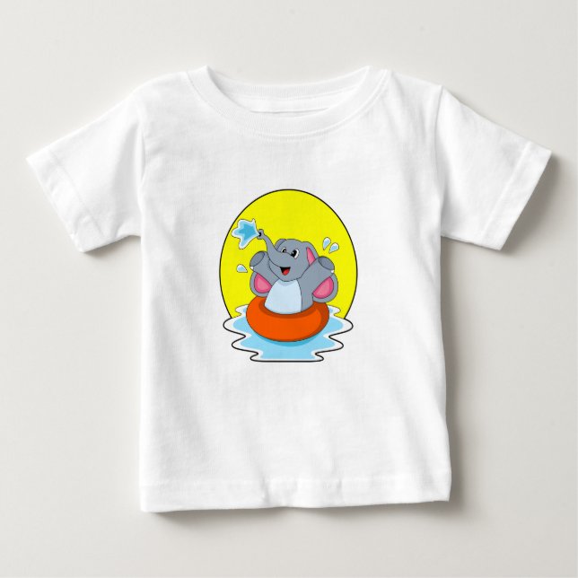 Camiseta Para Bebê Elefante Nadando com Lifebuoy (Frente)