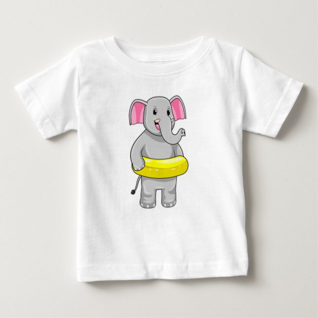 Camiseta Para Bebê Elefante Nadando com Lifebuoy (Frente)