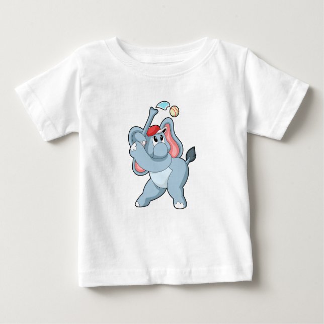 Camiseta Para Bebê Elefante no Baseball (Frente)
