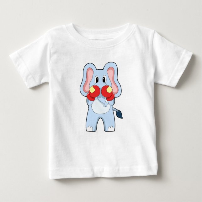 Camiseta Para Bebê Elefante no Boxing com luvas in a box (Frente)