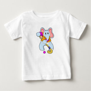 Camiseta Para Bebê Elefante no Hockey com taco de Hockey