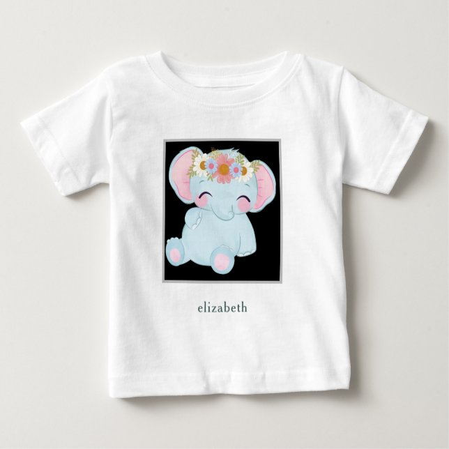 Camiseta Para Bebê Elefante para Bebês Adorável Personalizado (Frente)