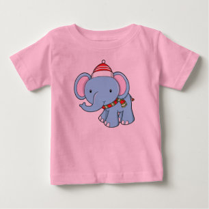 Camiseta Para Bebê Elefante para Bebês Bonito Vestindo Papai Noel e