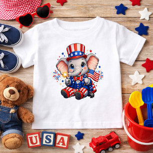 Camiseta Para Bebê Elefante Patriótico Fofo