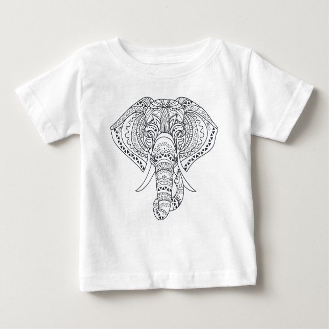 Camiseta Para Bebê Elefante tribal Arte animal africana (Frente)