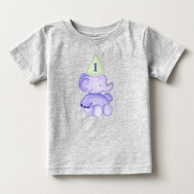 Camiseta Para Bebê Elefante Um Ano de Idade 1º Aniversário Bebê Crian (Frente)