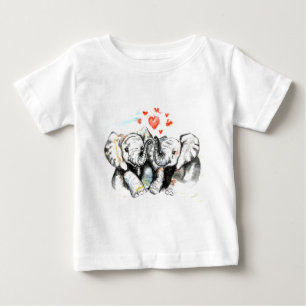 Camiseta Para Bebê Elefantes Cons Amor Romântico - Pintura Por Aquar
