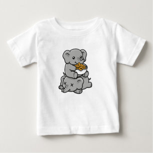 Camiseta Para Bebê Elefantes de Desenho Animado Fofo Comendo Amendoin
