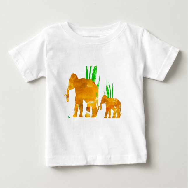 Camiseta Para Bebê Elefantes de marcha de Brown (Frente)