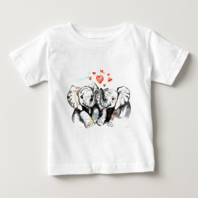 Camiseta Para Bebê Elefantes Família Bebê T-Shirt Painting Love (Frente)
