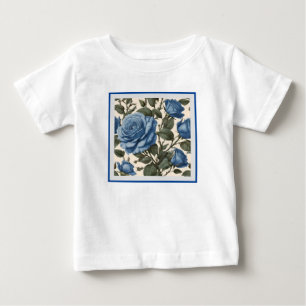 Camiseta Para Bebê Elegância Azul: Antigas Rosas Provinciais em Flor