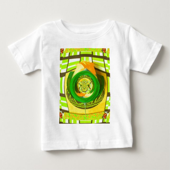 Camiseta Para Bebê Elegância ouro: Linda Arte Rosa Amarela Africana (Frente)