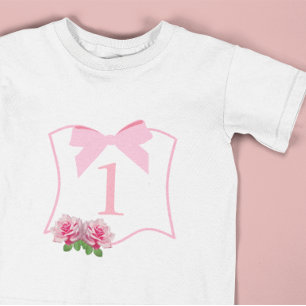 Camiseta Para Bebê Elegante Arco Floral 1º Aniversário