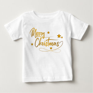 Camiseta Para Bebê Elegante Caligrafia Dourada Festiva Feliz Natal