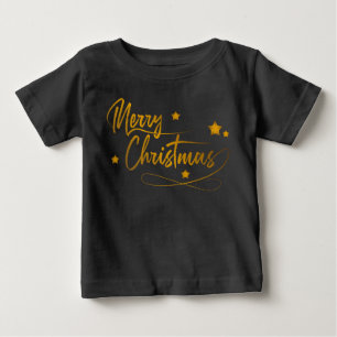 Camiseta Para Bebê Elegante Caligrafia Dourada Festiva Feliz Natal