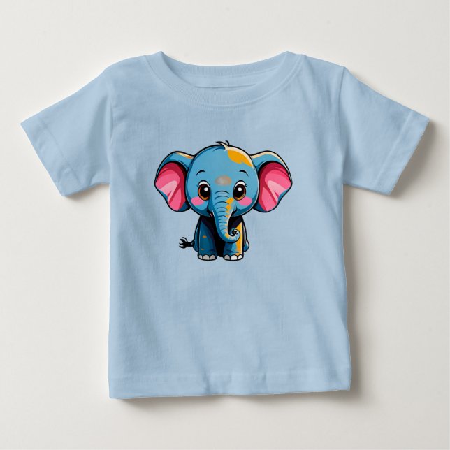 Camiseta Para Bebê Elegante Elefante Bebê de Desenho Animado (Frente)