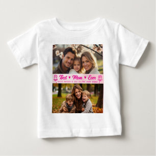Camiseta Para Bebê Elegante Foto Texto Dia das Mães Aquarela Rosa