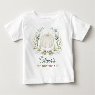 Camiseta Para Bebê Elegante Queda Abóbora Verde Dourado Aniversário