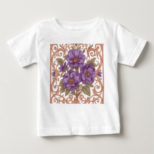 Camiseta Para Bebê Elegante Vintage Nouveau Floral (Frente)
