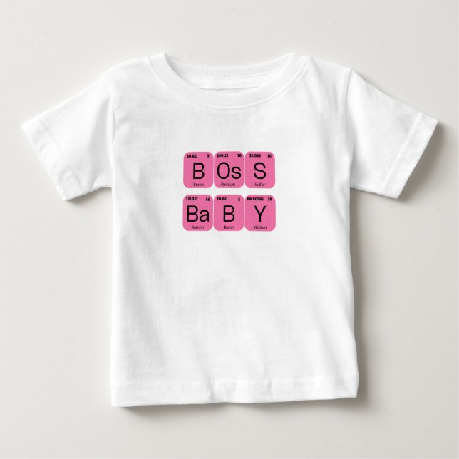 Camiseta Para Bebê Elemento de Mesa Periódica do Bebê do Chefe Rosa (Frente)