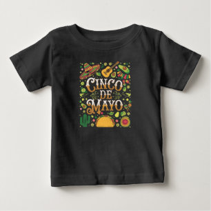 Camiseta Para Bebê Elementos do Partido Cinco de Mayo Fiesta Cute