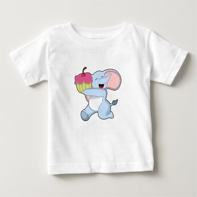 Camiseta Para Bebê Elephant with Cake (Frente)
