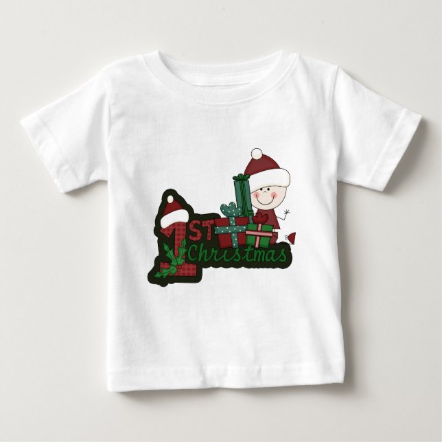 Camiseta Para Bebê Elf Baby First Christmas T-shirts e presentes (Frente)