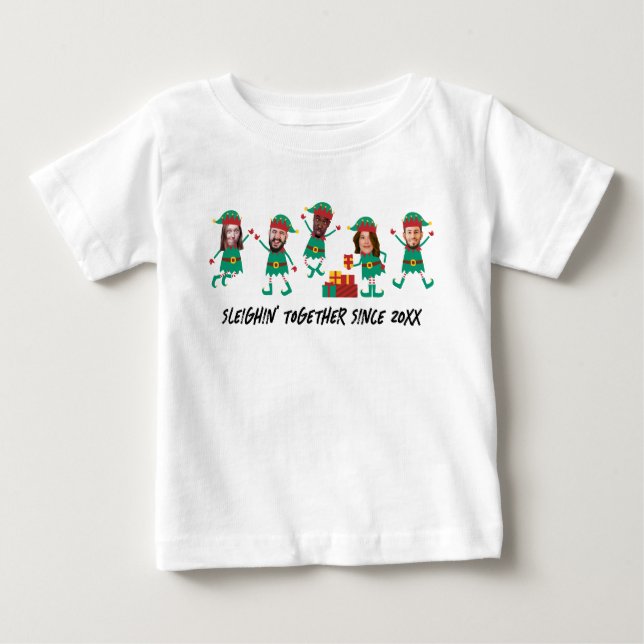 Camiseta Para Bebê Elf de Natal Personalizado Com Rosto Engraçado (Frente)
