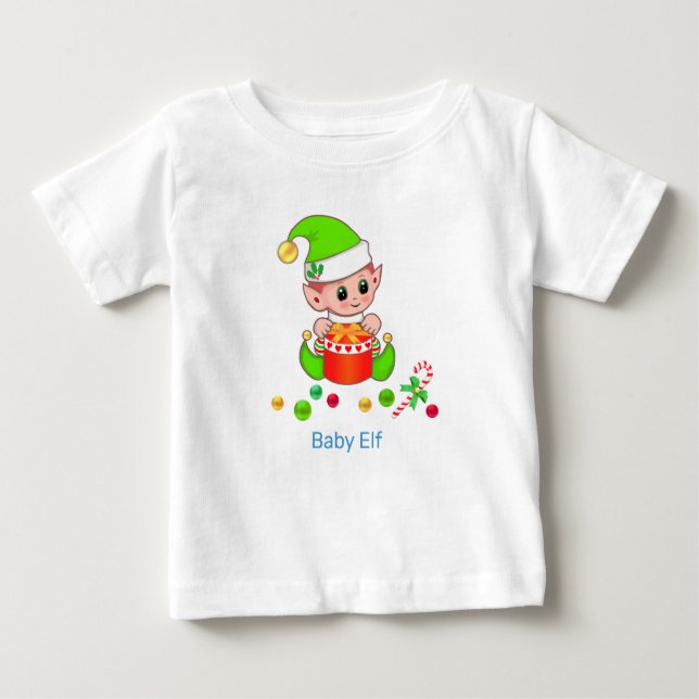 Camiseta Para Bebê Elf e Confetti, Bebê de Natal bonito (Frente)