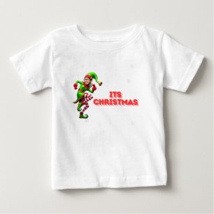 Camiseta Para Bebê Elf Feliz Dançando com sua Design de Natal