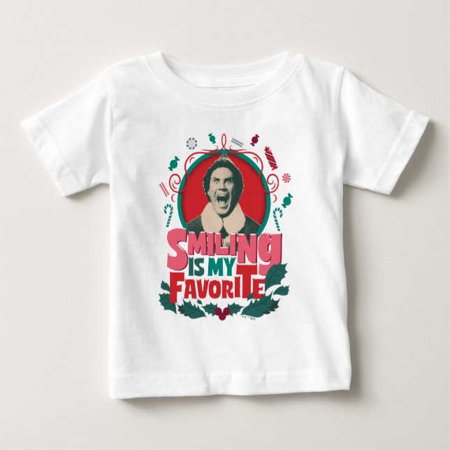 Camiseta Para Bebê Elf - Smiling is My Favorite (Frente)
