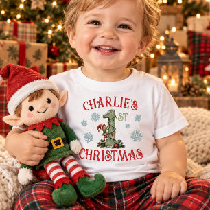 Camiseta Para Bebê Elfo de Natal Personalizado Primeiro Natal do Bebê