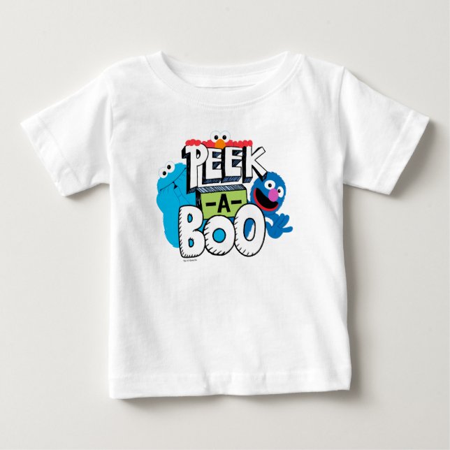 Camiseta Para Bebê Elmo, Cookie & Grover | Esconde-Esconde (Frente)