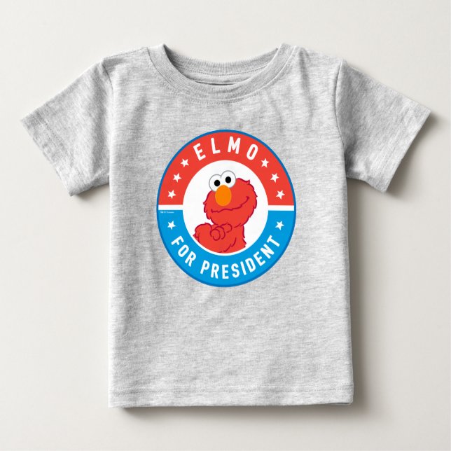 Camiseta Para Bebê Elmo para Presidente Crachá (Frente)