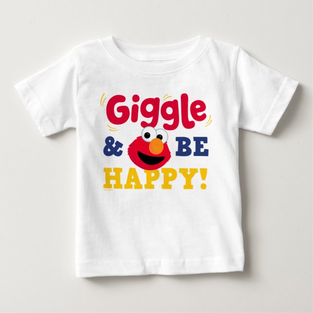 Camiseta Para Bebê Elmo Ri e Fica Feliz (Frente)