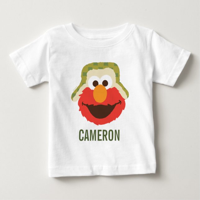 Camiseta Para Bebê Elmo Woodland Face | Adicione seu nome (Frente)